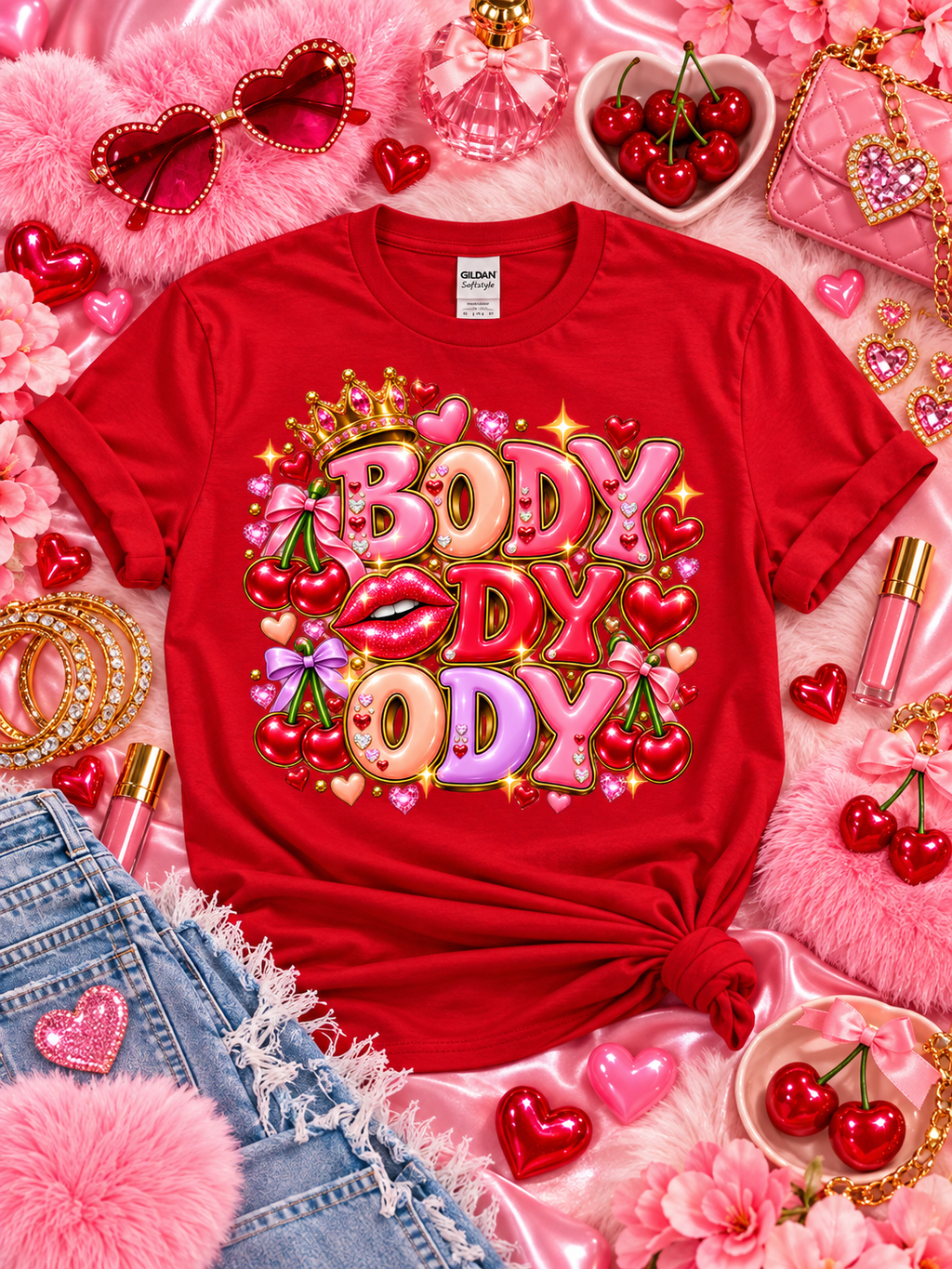 Body Ody Ody — Gildan Softstyle 64000 Red styled flat lay