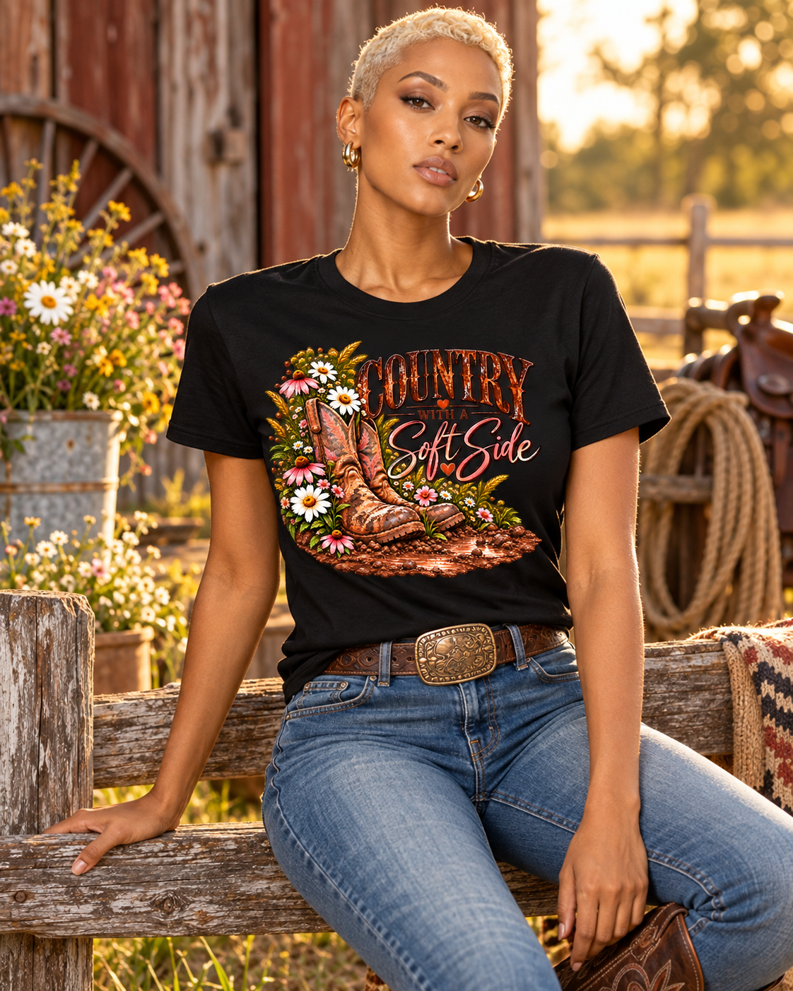 Country Girl With a Soft Side — Port & Company PC61 — Black — Front Lifestyle