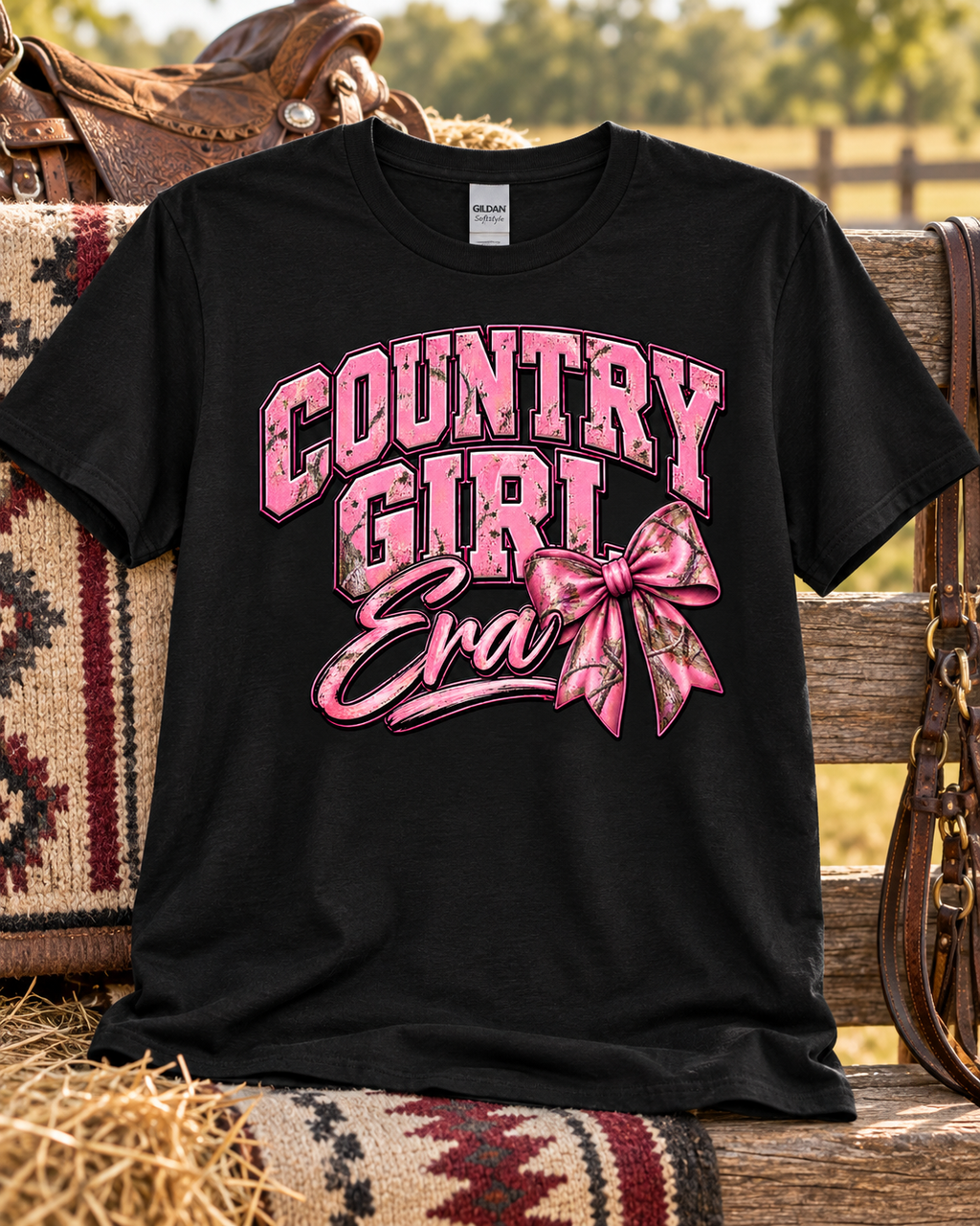 Country Girl Era — Gildan Softstyle 64000 — Black — Front Flat