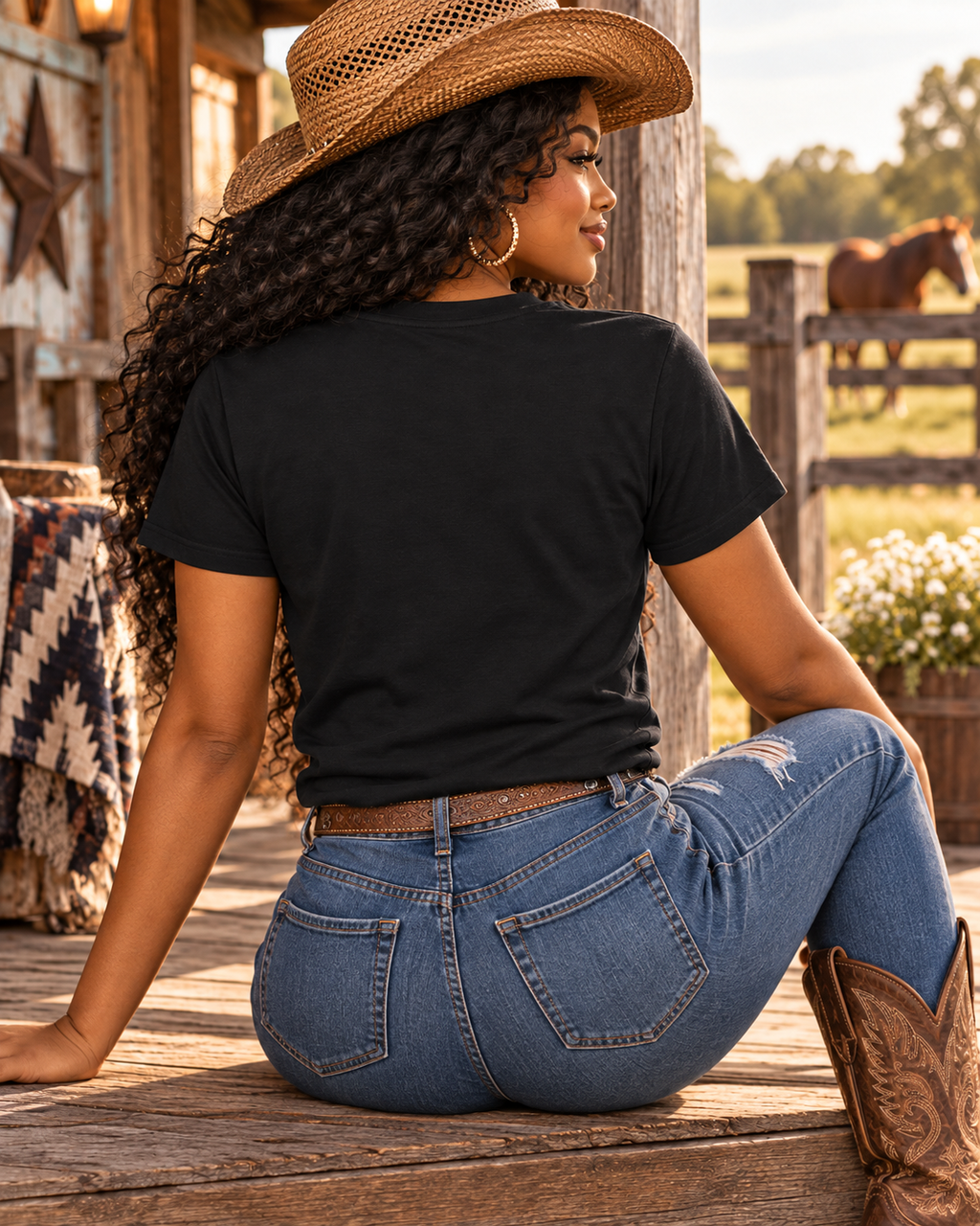 Country Girl Southern Soul — Bella+Canvas 3001C Black — Matching model, blank back