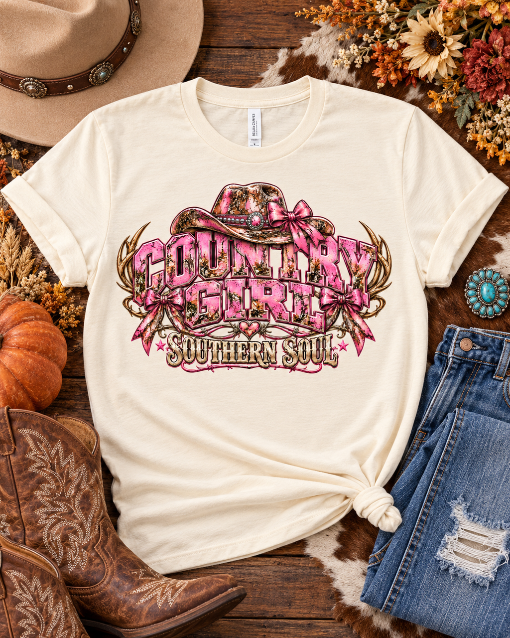 Country Girl Southern Soul — Bella+Canvas 3001C Natural — Flat front
