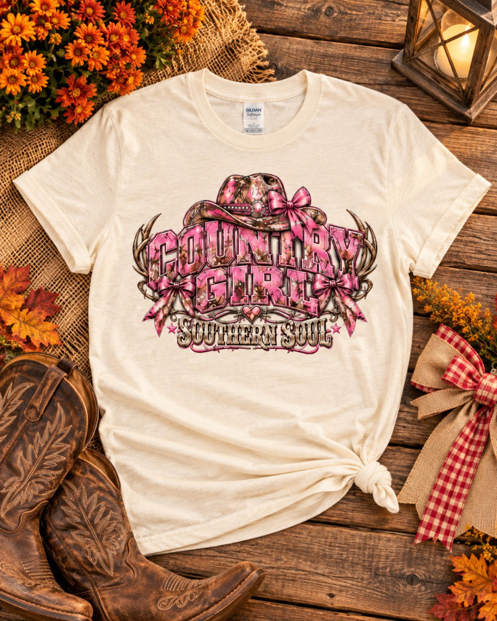 Country Girl • Southern Soul — Gildan Softstyle 64000 Natural — Front flat