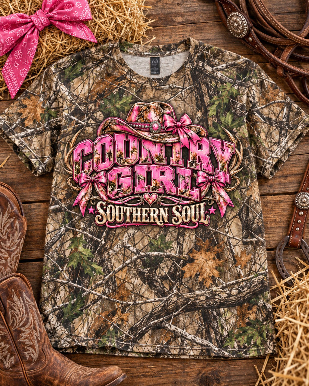 Country Girl • Southern Soul — Independent Trading Co PRM180PT Realtree APX Camo — Front flat