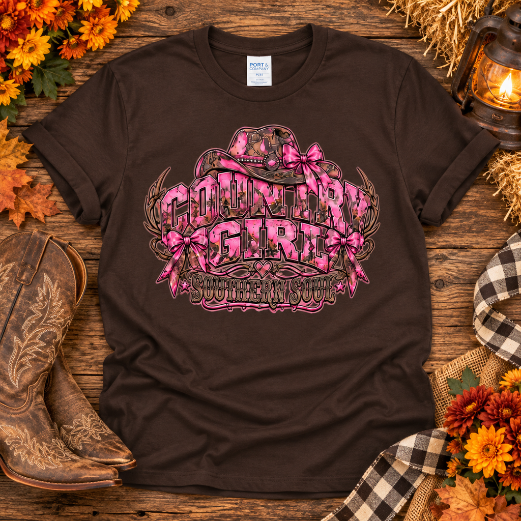 Country Girl Southern Soul — Port & Company PC61 Dark Chocolate Brown — Natural flat front