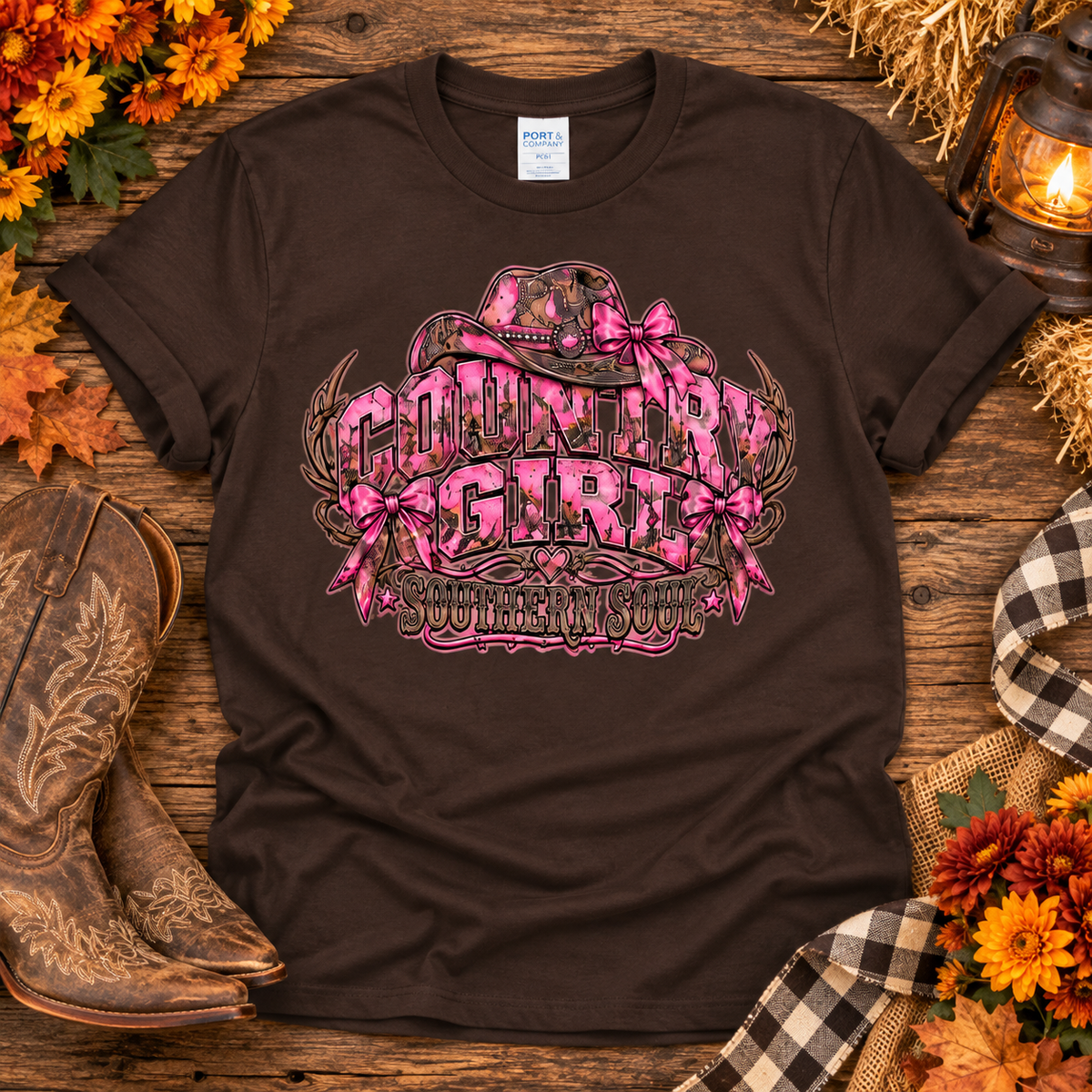 Country Girl Southern Soul — Port & Company PC61 Dark Chocolate Brown — Natural flat front