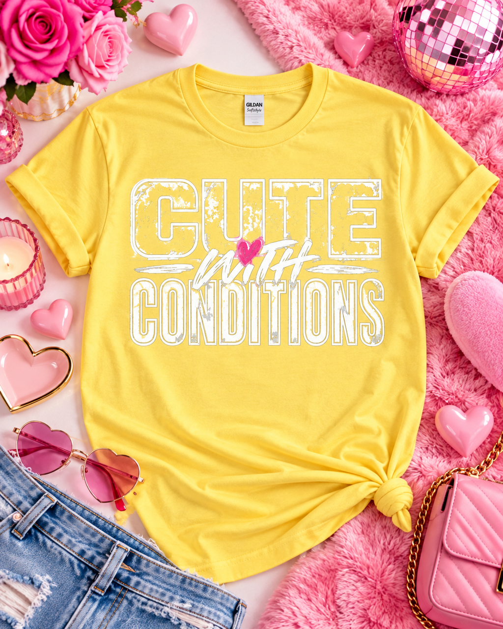 Cute with Conditions — Gildan Softstyle 64000 — Daisy — Flat front