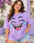 Cry Laughing oversized expression — Gildan Softstyle 64000 Orchid — front lifestyle photo