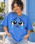 Sad / Crying oversized expression — Gildan Softstyle 64000 Royal — front lifestyle photo