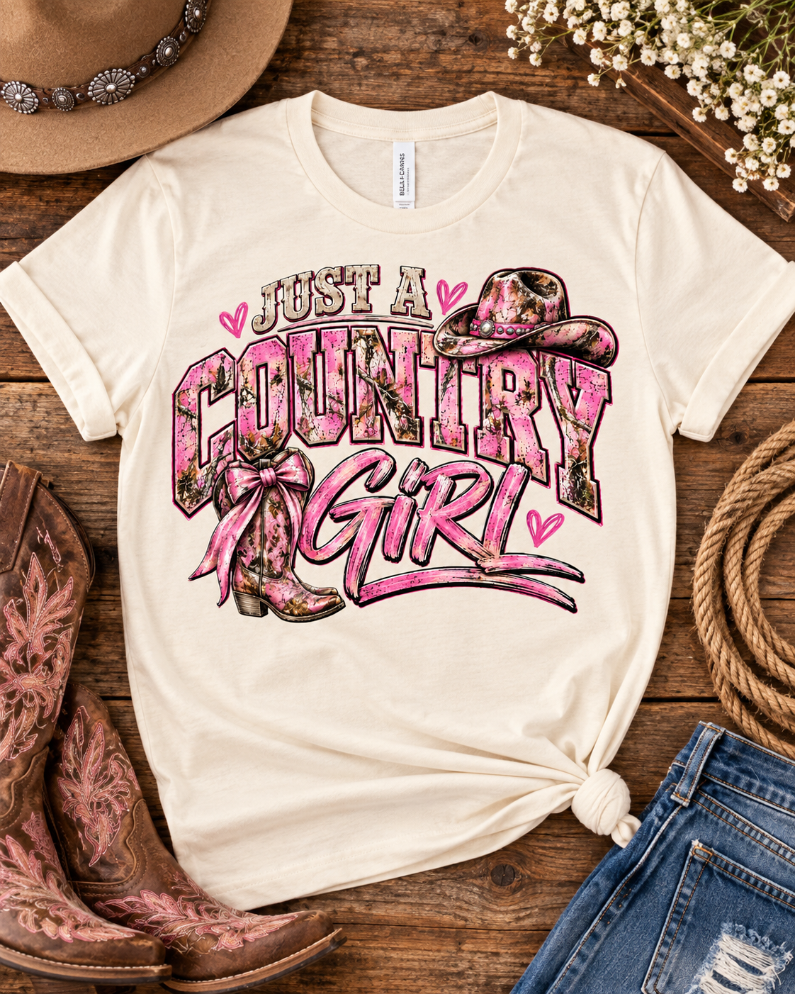 Just a Country Girl — Bella+Canvas 3001C Natural — Flat front