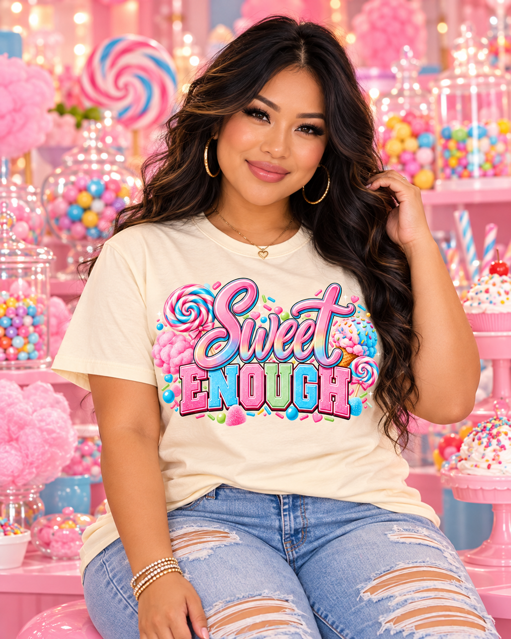 Sweet Enough — Gildan Softstyle 64000 — Natural — Front lifestyle alternate