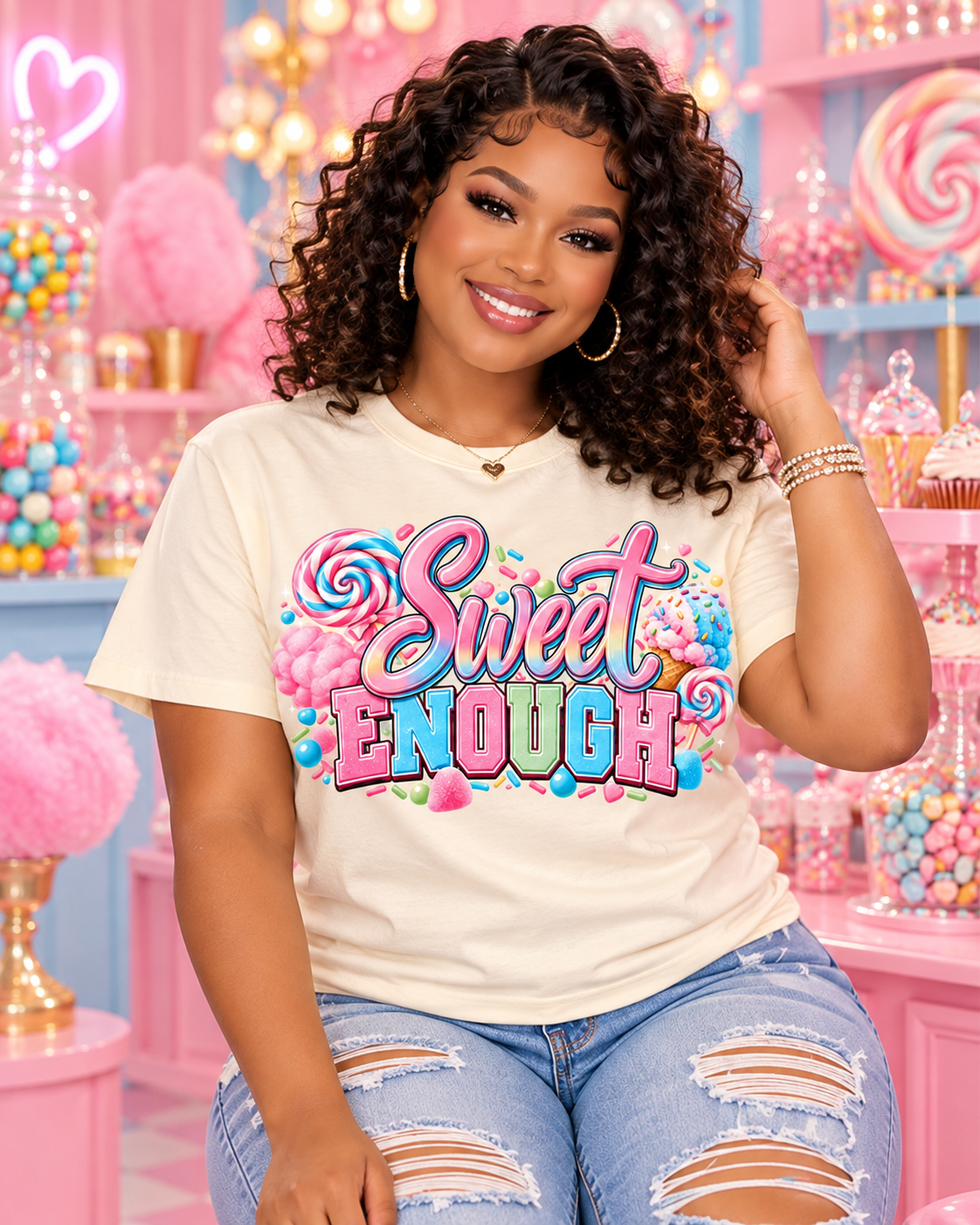 Sweet Enough — Port & Company PC61 — Natural — Front lifestyle
