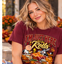 I'm Just Here for the Rolls — Comfort Colors 1717 — Maroon — Front Lifestyle