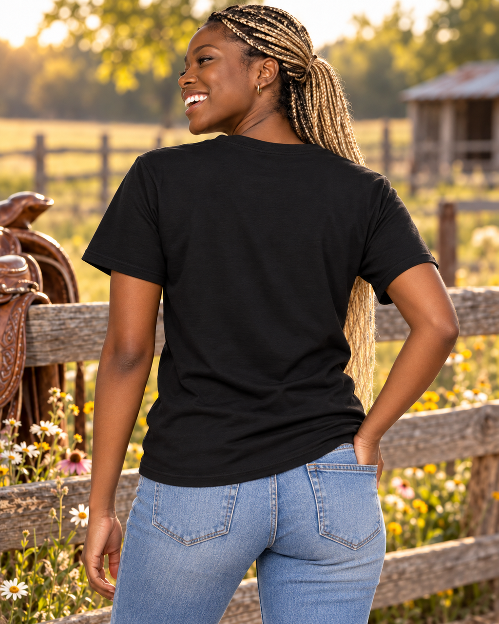 Country Girl With a Soft Side — Gildan Softstyle 64000 — Black — Blank Back
