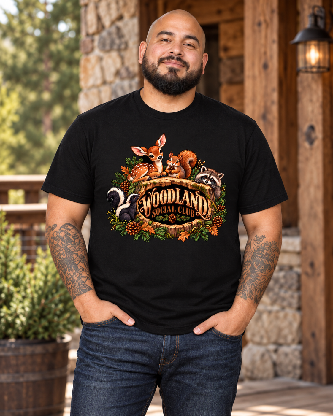 Woodland Social Club — Port & Company PC61 — Black — updated front lifestyle