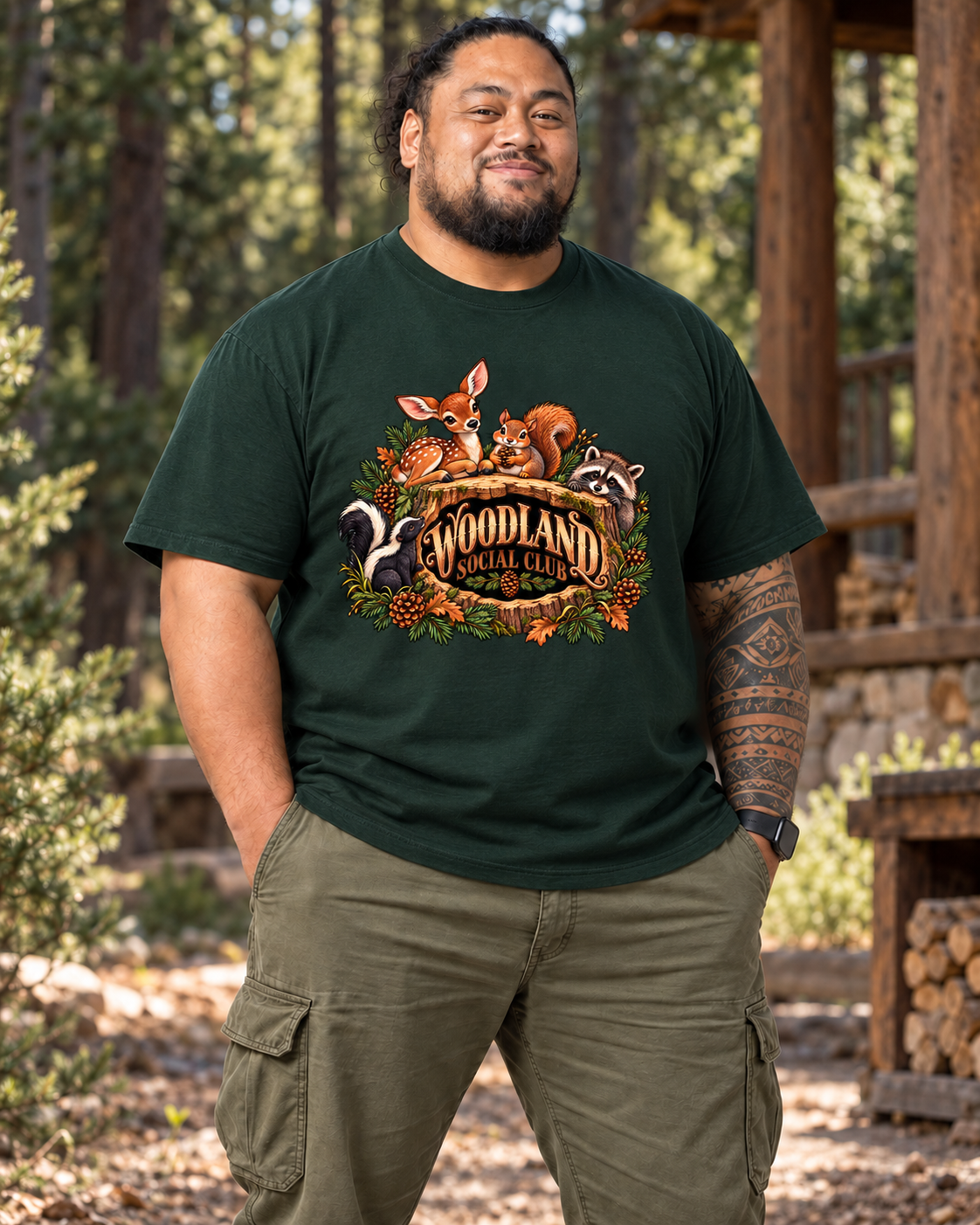 Woodland Social Club — Port & Company PC61 — Forest Green — updated front lifestyle