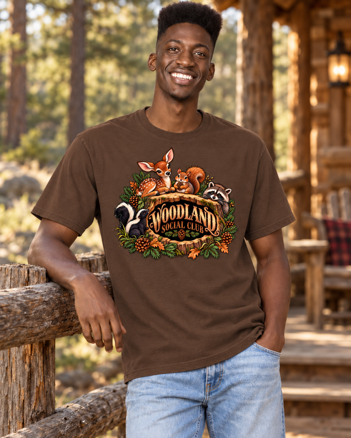 Woodland Social Club — Port & Company PC61 — Dark Brown — updated front lifestyle