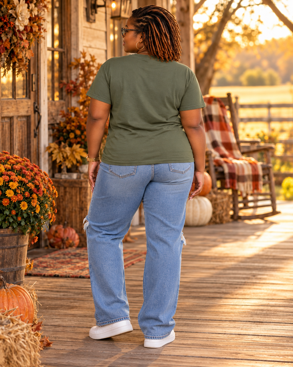 Gildan Softstyle 64000 Military Green tee — blank back view